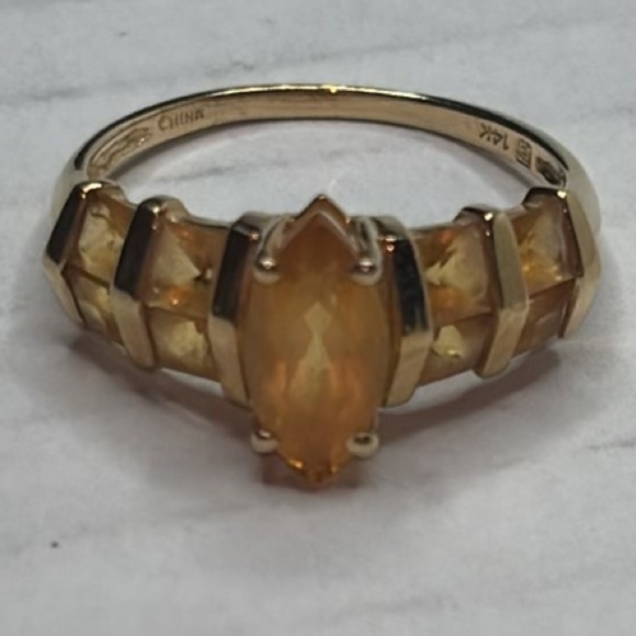 14k Solid Yellow Gold Citrine Stone Ring Size 7 - Picture 4 of 8